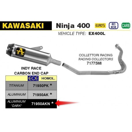 LIGNE COMPLETE ARROW INDY RACE ALU KAWASAKI NINJA 400 2023 - 71775MI+71950AKN